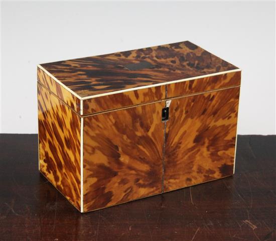 A Regency ivory strung blond tortoiseshell tea caddy, 6.5in.